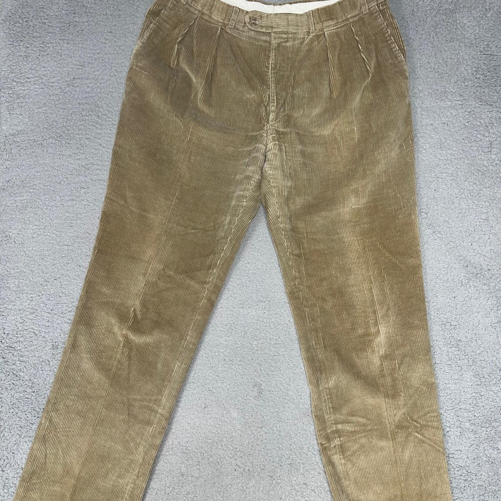 VTG LL Bean Pants Men's Sz 40 (38x35) Brown Corduroy Pleated Front Gorpcore 90s